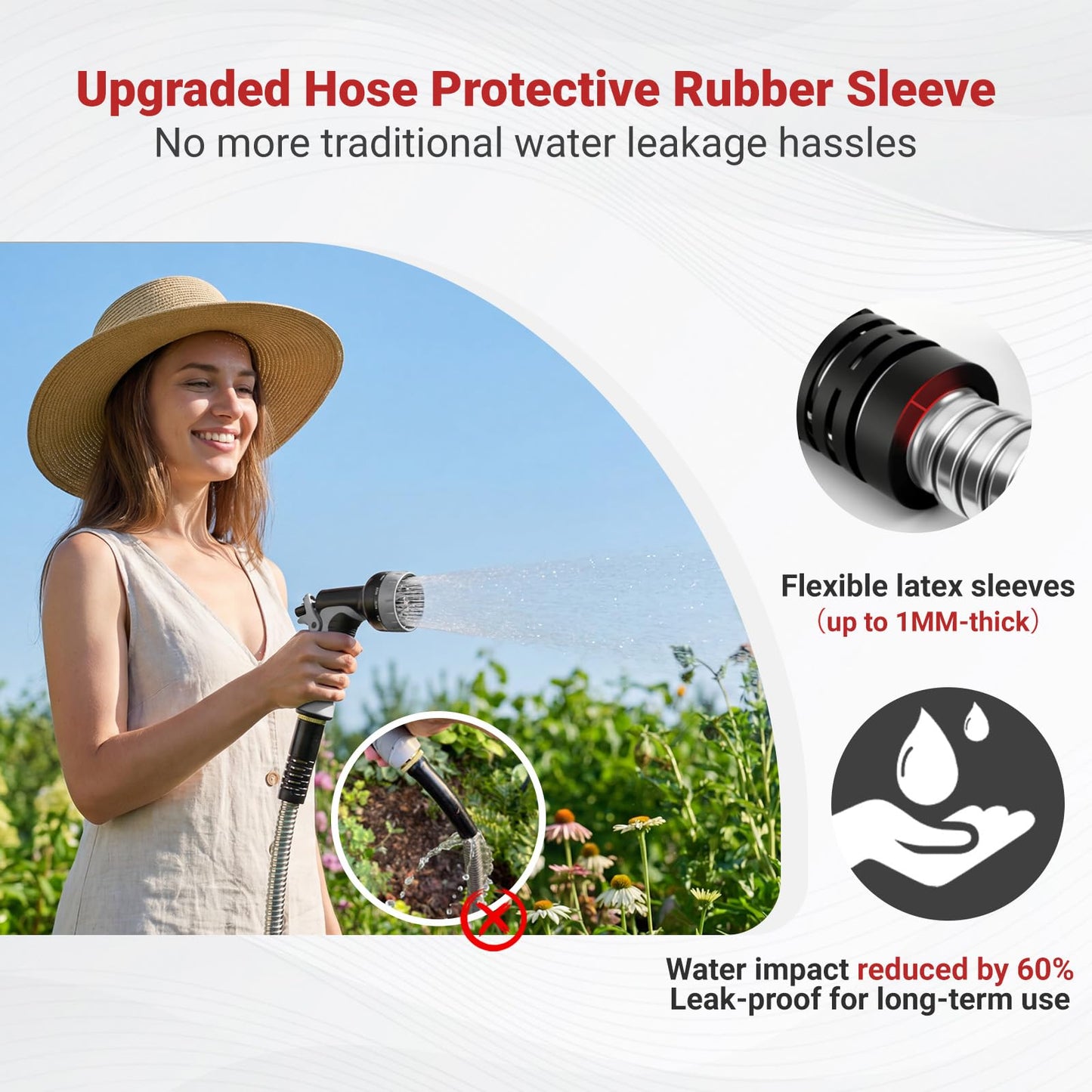 Lefree 150ft Stainless Steel Garden Hose - No-Kink Leak-Proof Crush Resistant, with Upgraded Protective Rubber Sleeve, 10-Function Nozzle for Lawn Care, RV Camp, Long-Distance Yard Watering