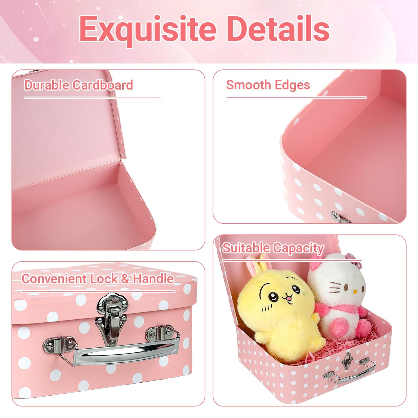 Dloulqz Paperboard Suitcases Set of 3 Decorative Storage Boxes with Lids,Mini Suitcase,Cute Storage Gift Boxes for Barbie Doll,Toys,Photos,Hat,Christmas New Year,Wedding Birthday Party Home Decoration