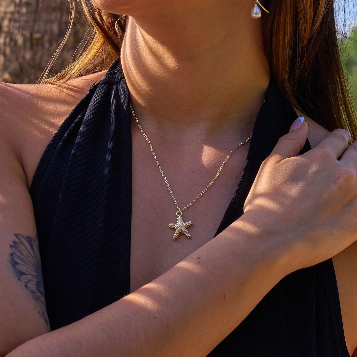 VRIUA Starfish Necklace for Women – 14K Gold Plated Starfish Pendant Necklace – Dainty Ocean Beach Jewelry Gift