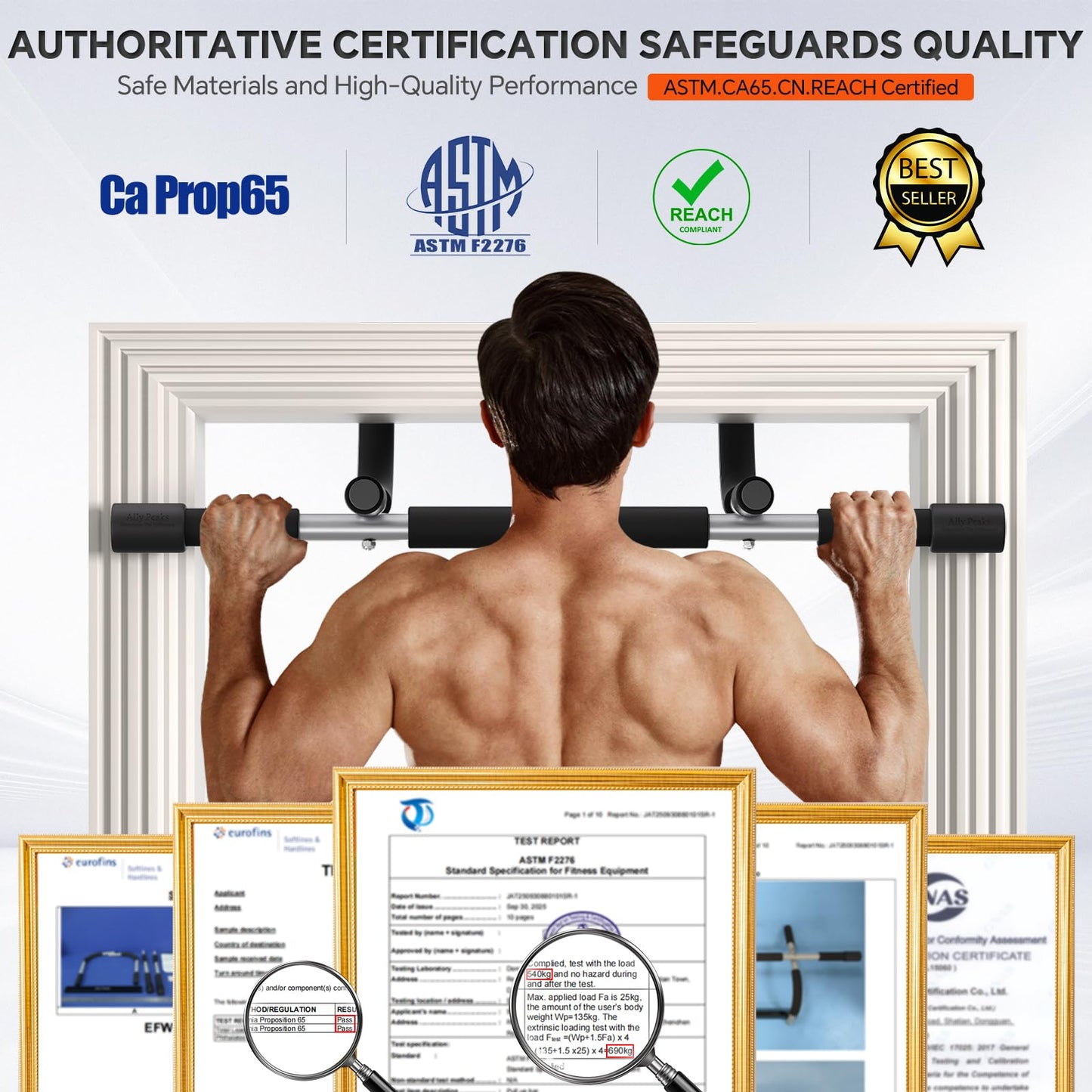 ALLY PEAKS Pull Up Bar Thickened Steel Pipe Super Heavy Duty Steel Frame Upper Workout Bar| Multi-Grip Strength for Doorway | Indoor Chin-Up Bar Fitness Trainer for Home Gym Max Limit 440 lbs