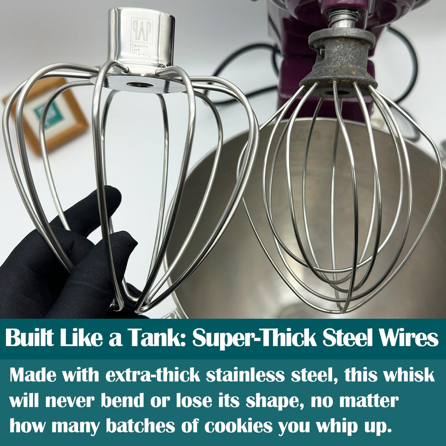 Heavy Duty Whisk Attachment for KitchenAid 4.5-5QT Tilt-Head Stand Mixers- Extra Thick Stainless Steel Wire Whip for Fast Whipping, Commercial Grade for Large Batches, Dishwasher Safe(Replaces K45WW)