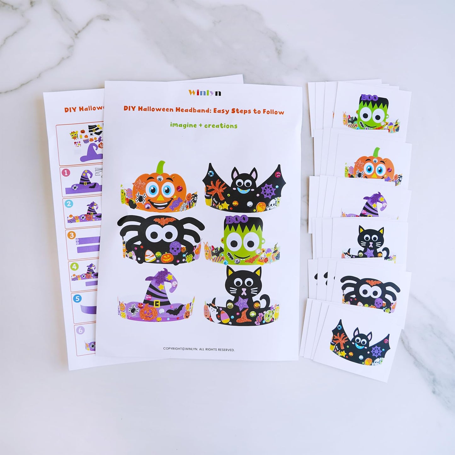 Winlyn 24 Sets Halloween Headbands Craft Kits DIY Crown Art Sets Spider Bat Jack-o'-Lantern Witch Hat with Halloween Foam Stickers Crafts for Kids Classroom Activities Party Favors Trick-or-Treat