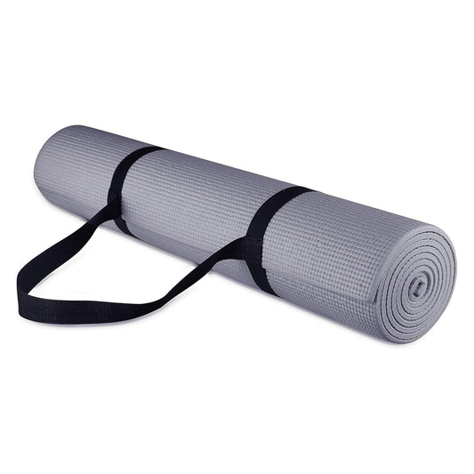 Fitvids 1/4-Inch High Density Thick Non Slip Yoga Mat with Knee Pad and Carrying Strap for Workout, Pilates, Gym Home Exercise, Grey