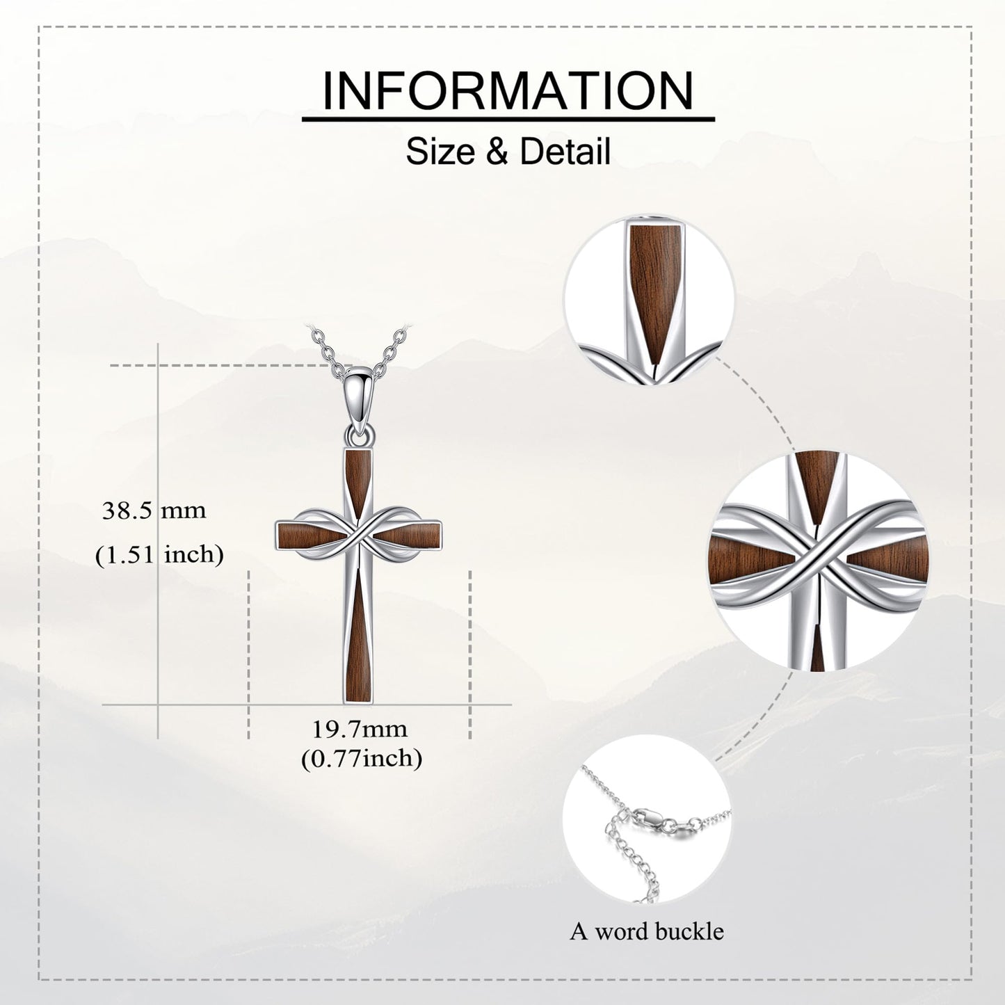 ONEFINITY Wooden Cross Necklace 925 Sterling Silver Infinity Cross Pendant Necklace Religious Jewelry Gifts for Women Men