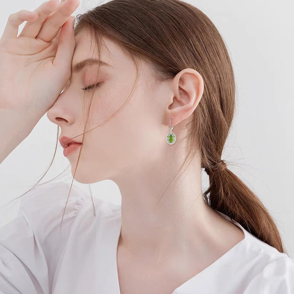 Peridot Drop Earrings Sterling Silver Nordic Filigree Leverback Earrings Green Natural Stone Peridot Dangle Earrings Jewelry Christmas Gifts
