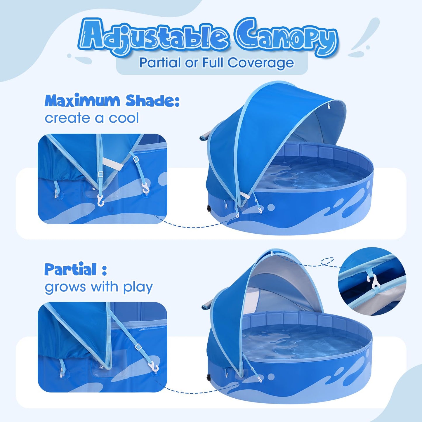 Peradix Paddling Pool for Kids and Dogs, 48" Portable Baby Pool with Canopy for Toddlers Summer, Foldable Kiddie Tent with Sun Shade Outside Water Toys for Backyard Beach, Easy Setup & Carrying Bag