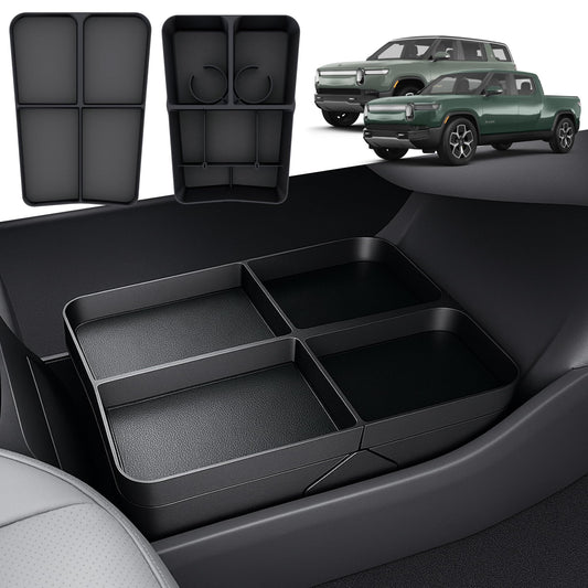 TWRAPS Floor Console Organizer for Rivian R1S & R1T 2021-2026, Lower Center Console Storage Tray Box Caddy with Premium Leather Liner Inserts, R1 Interior Accessory for Rivian