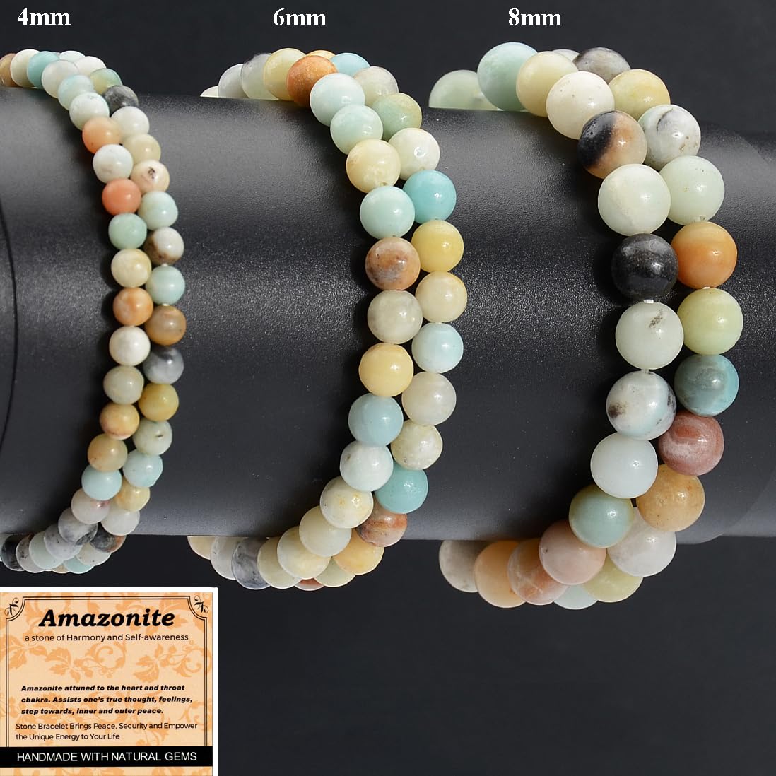 MASSIVE BEADS Mulitcolor Amazonite - Stone of Harmony - Handmade Yoga Stretch Elastic Bracelet Natural Stone Crystal Healing Power Energy Gifts for Unisex Adult 4mm
