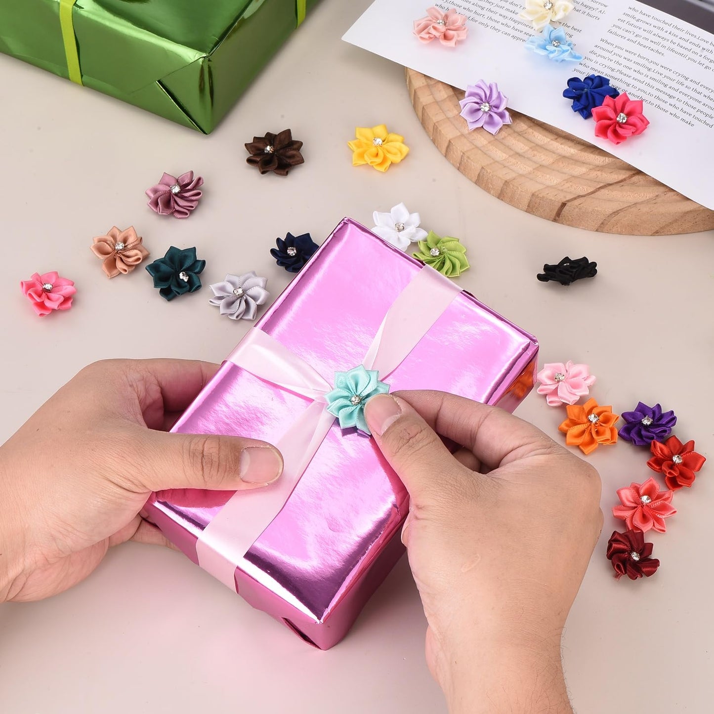 uxcell 100 Pcs 1.2 Inch Satin Ribbon Flowers Bows Flowers Applique Floral Embellishments for DIY Crafts Sewing Clothing Hair Bow Wedding Decor, Dusty Rose