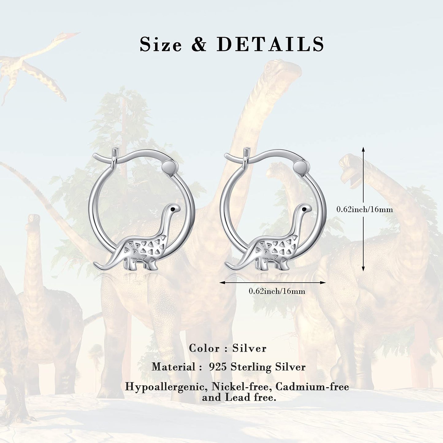 Dinosaur Earrings Sterling Silver Small Hoop Earrings for sensitive ears Cute Dinosaur Jewelry Gifts for Women Daughter