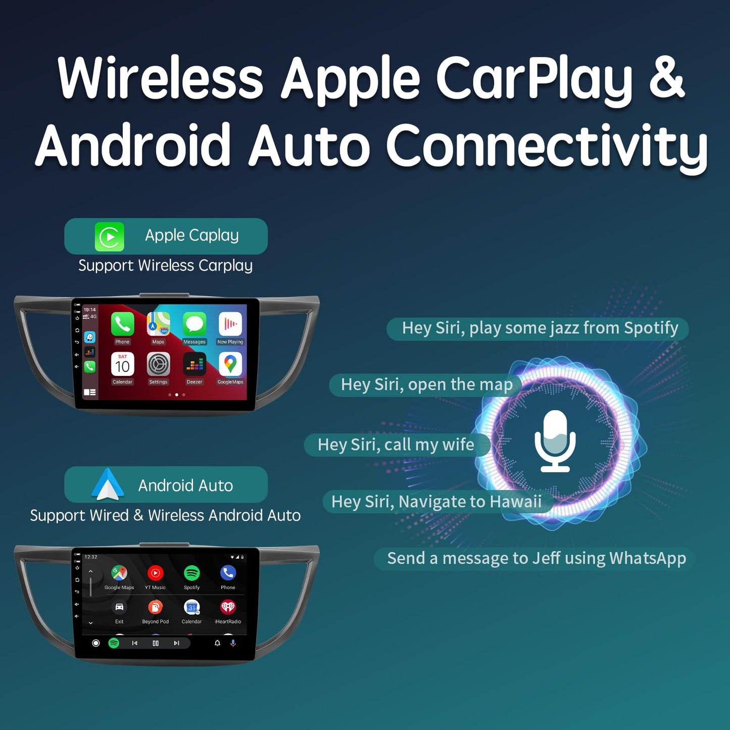 ViaBecs 10.2" Android 13 6G 128G Wireless Apple Carplay Radio for Honda CRV 2.4L 2015 2016, Touch Screen Car Stereo with Android Auto Mirror Link QLED GPS Navigation 5GHz WiFi (CAN021-R Harness)