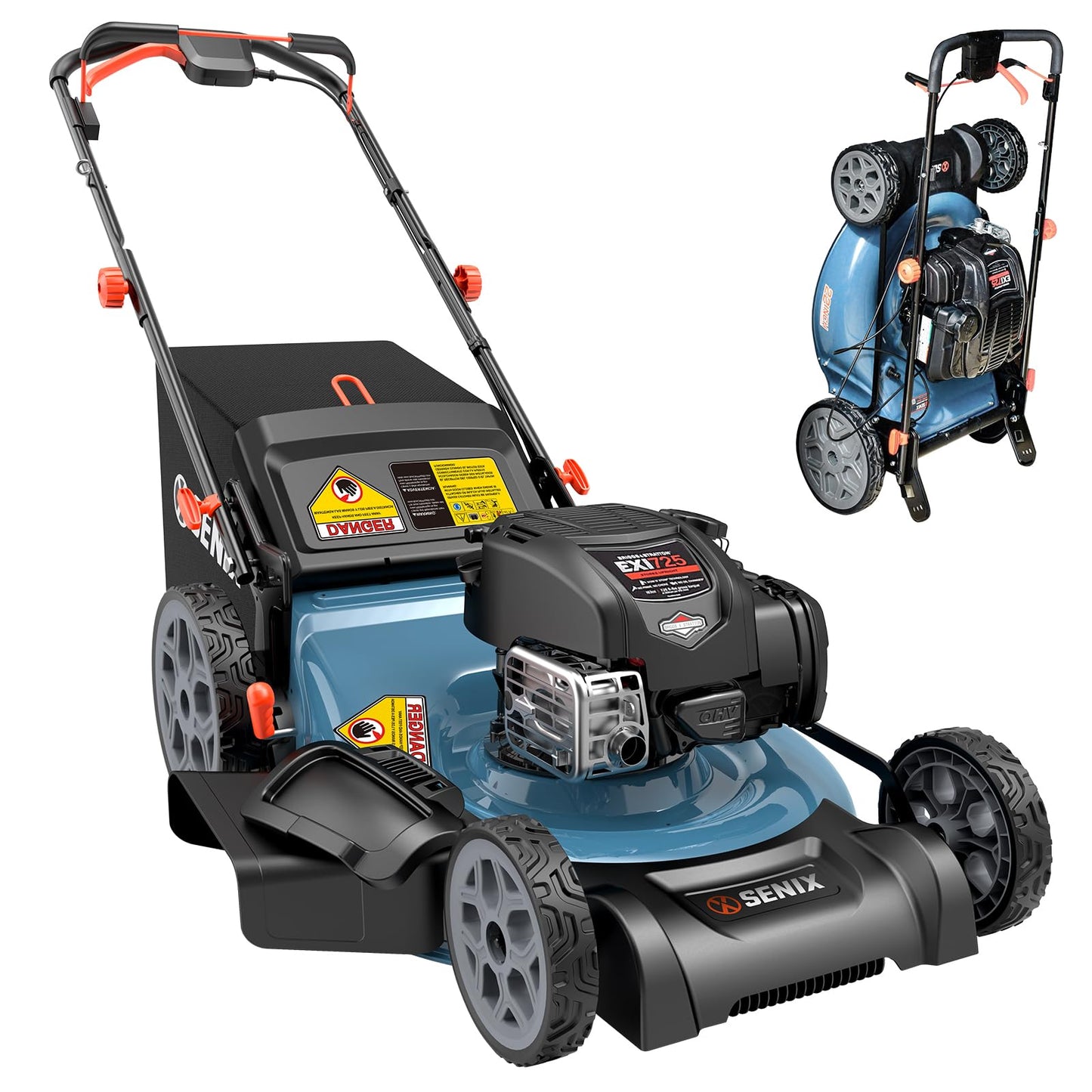 SENIX 163 cc 22-Inch Self Propelled Gas Lawn Mower with 4-Cycle B&S Engine, 3-in-1 Rear Wheel Drive Variable Speed Lawnmower, 6-Position Height Adjustment, LSSG-H2