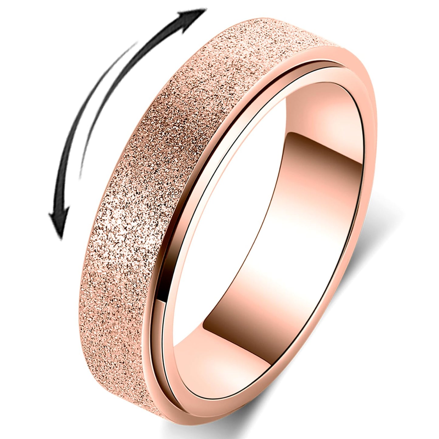 OreilleStar Anxiety Ring for Women Fidget Spinner Ring Fidget Toys Adults Titanium Stainless Steel Thumb Ring 6mm Wide Rose Gold Size 8