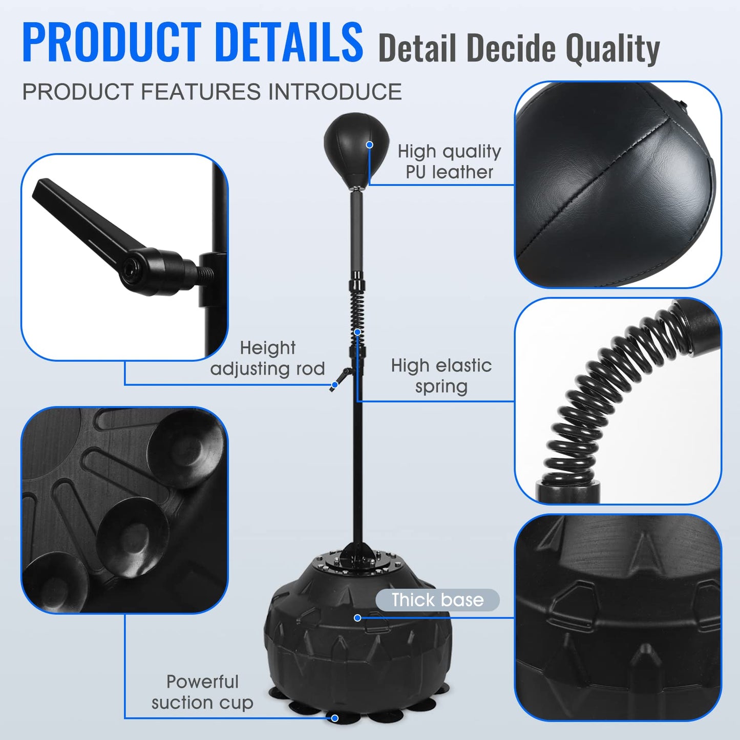 Reflex Speed Bag with 2Ball Thick Base Punching Bag Free Standing Boxing Bag with Adjustable Height & Reinforced Spring Strong Durable Relief Stress Ball for Boxer Fitness Person