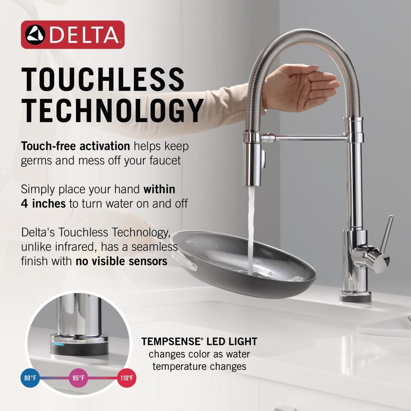 Delta Faucet Trinsic Touch Kitchen Faucet with Touchless Technology, Chrome Pro Commercial Style Kitchen Faucet, Kitchen Faucets with Pull Down Sprayer, Chrome 9659TL-DST