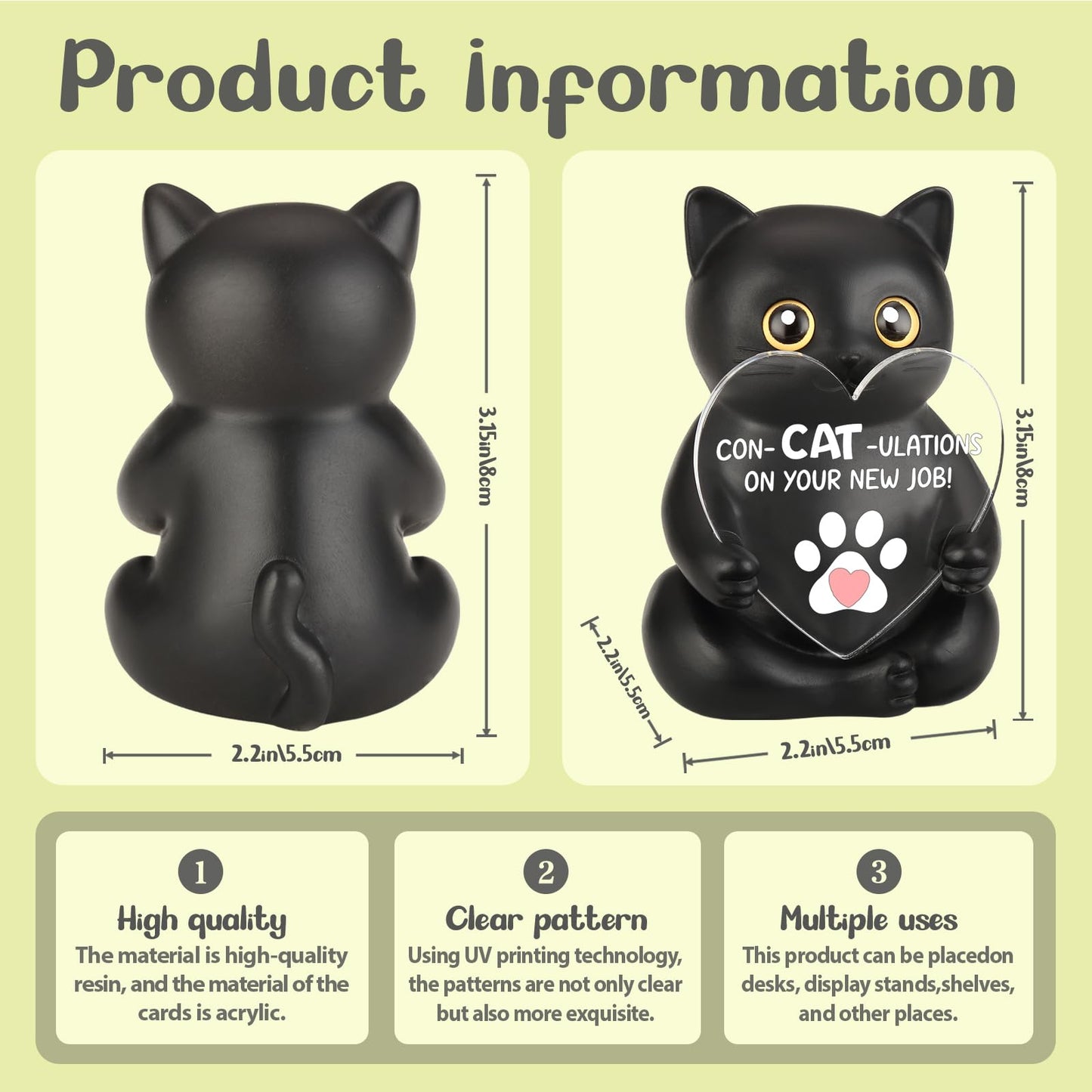 THRXOBN Con-Cat-Ulations Black Cat Resin Figurine, New Job Celebration Gift for Women, Men, Motivational Desk Decor for Cat Lovers, Encouraging Office Present for Colleague, WMS15