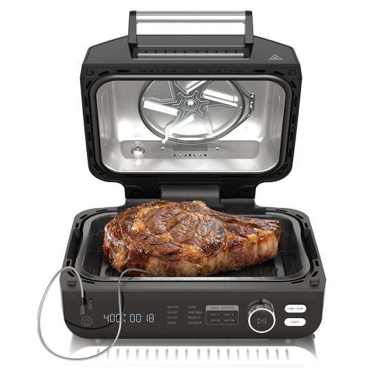OLIXIS Electric Grill Outdoor/Indoor, 8-in-1 Multifunctional Large Electric BBQ Grill for Air Fry, Bake, Roast, Steak, Broil and Dehydrate, Safe Non-Stick Coating, Fry Basket Included
