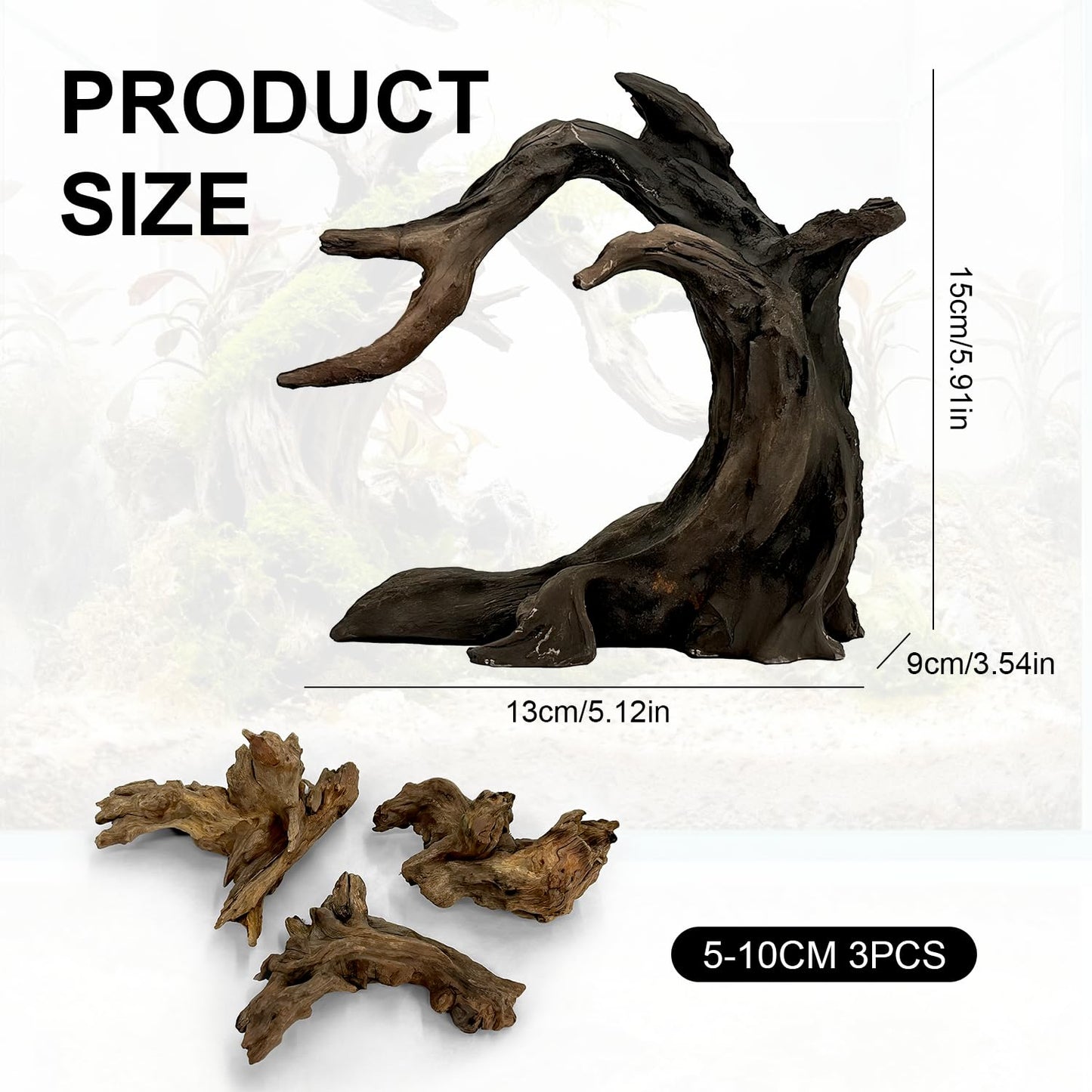 Obantrsz Aquarium Driftwood Decor Set - 1 Anubias Resin Model & 3Pcs Small Natural Driftwood 2-4 inch for Aquascaping, Fish Tank Landscape Design