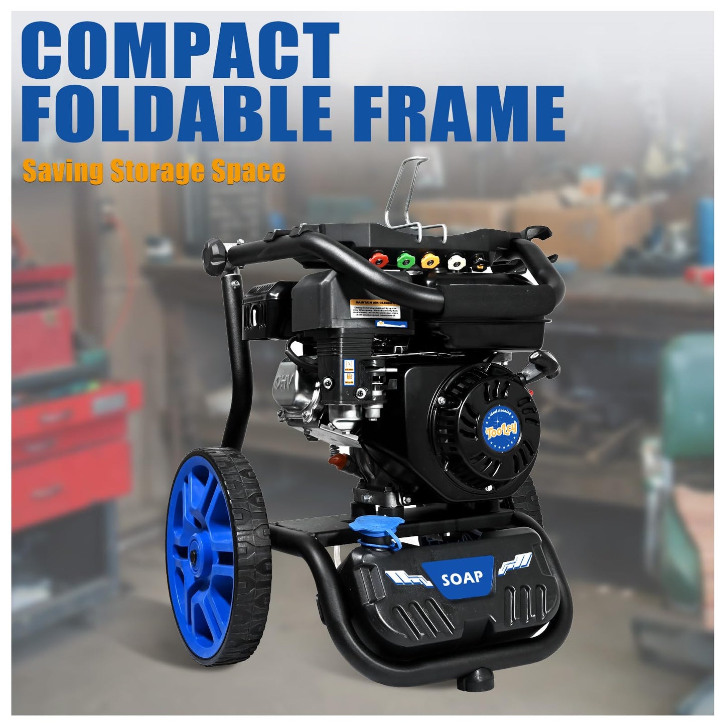 TOOLCY Gas Pressure Washer 3400 PSI & 2.8 GPM, High-Performance 212cc Engine, Foldable Handle, Reinforced Pump, 35FT Extended Power Hose, Kink-Less Swivel Gun with & 5 Nozzles, for Driveways/Patios