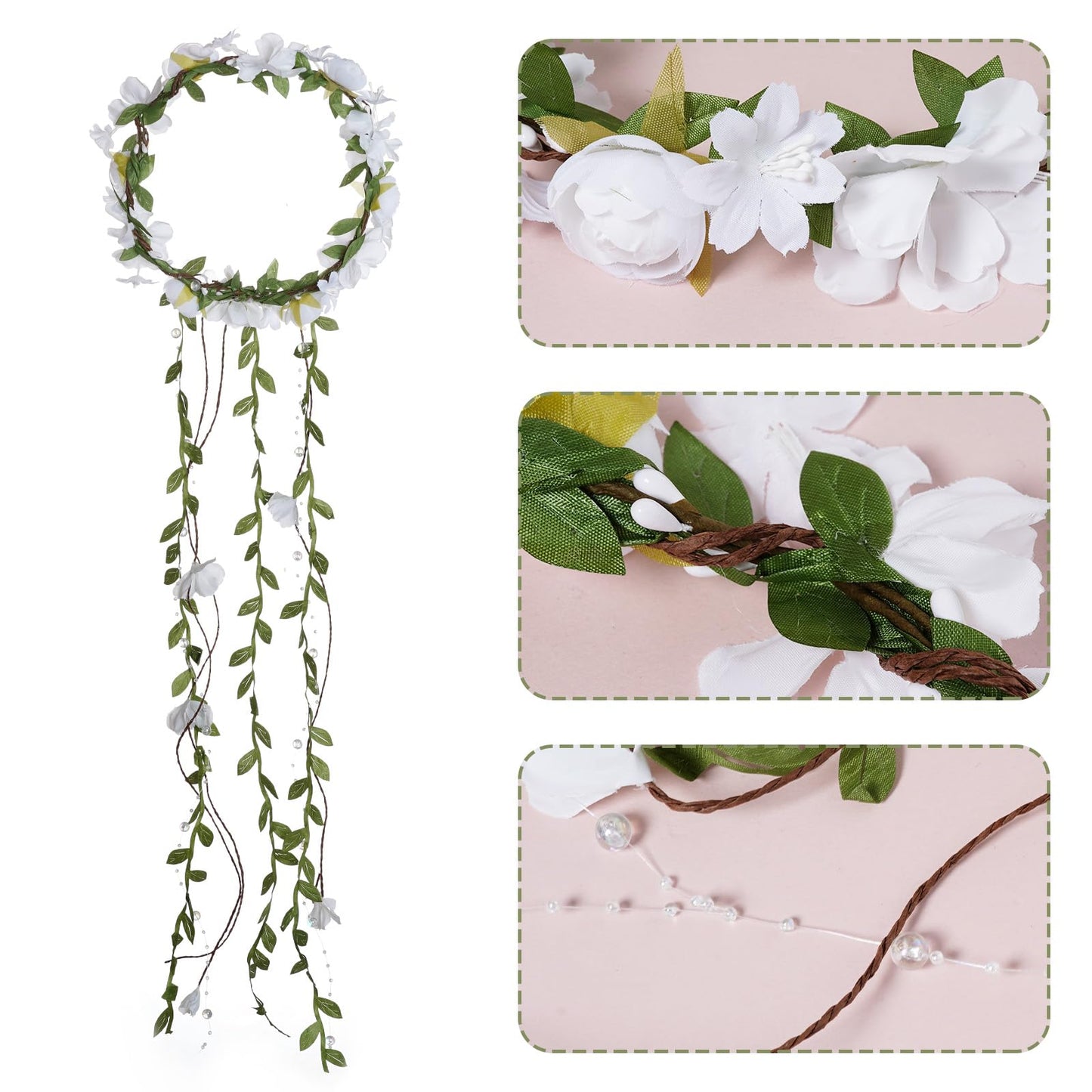 Sucrain Flower Headpiece for Women, Fairy Floral Headband Flower Crown Hair Accessories for Wedding Princess Renaissance Cosplay