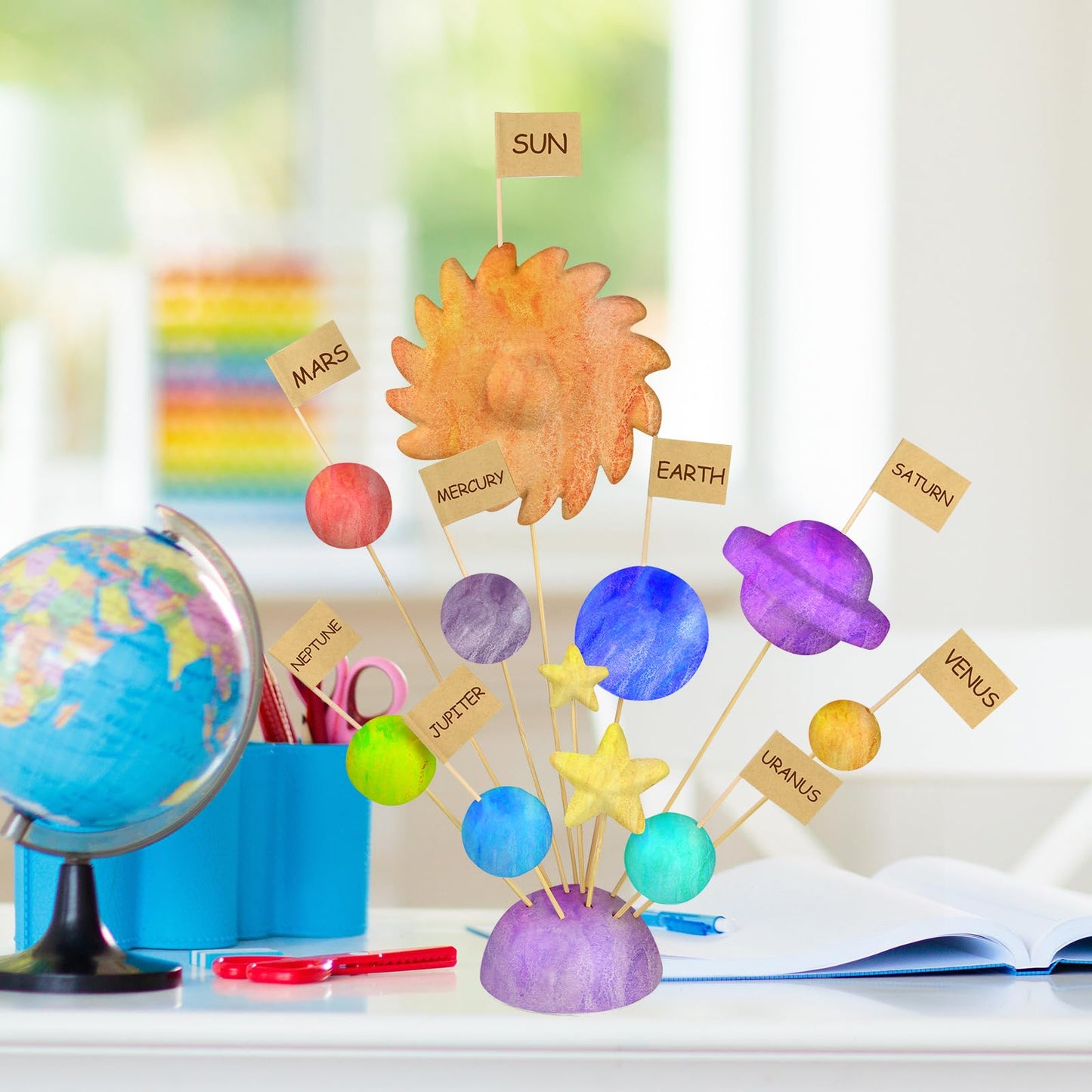 100 Pieces Solar System Model Foam Ball Kit Includes Mixed Sized Polystyrene Balls Toothpick Flag Bamboo Sticks Painting Brushes for School Science Project DIY Planet Handcraft