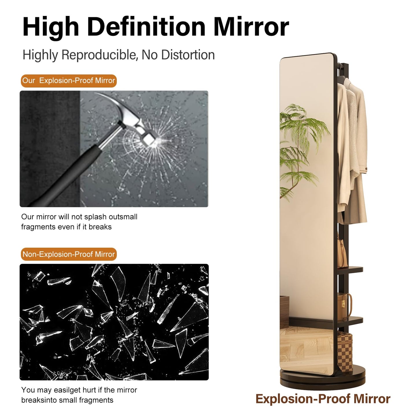 AnywaysWood Full Length Mirror with Stand,Mirror Coat Rack,65.7 ''×15.8 ''Floor Mirror for Bedroom, Living Room, Dressing Room (Black)