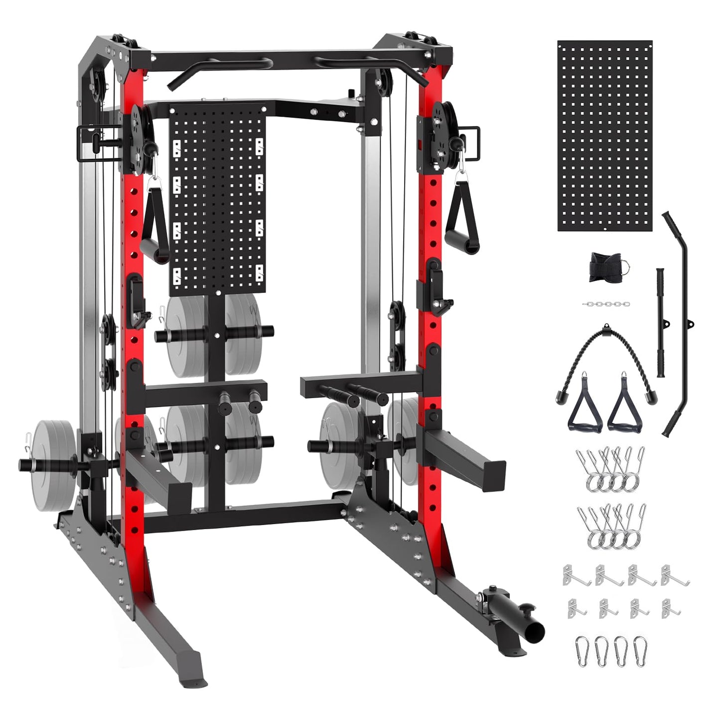 GarveeLife Power Cage, 2000 LB Power Rack with Dual Pulley Cable Crossover, Multi-Function Home Gym Squat Rack with Attachments, Full Body Strength Training Equipment for Home