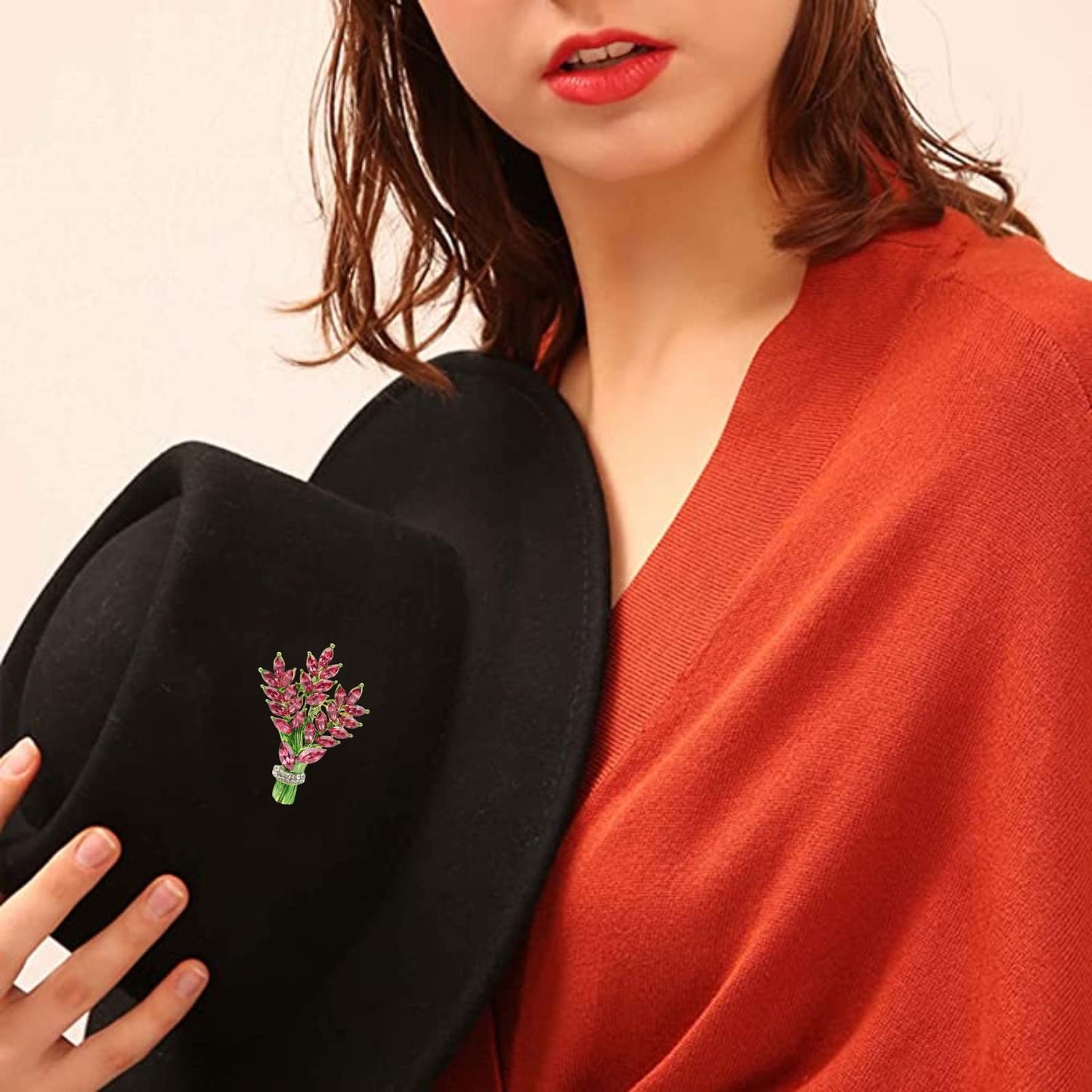 MLEPUS Rhinestone Lavender Brooch Brooch Pin for Women Vintage Rose Flower Crystal Bouquet Fashion Brooch Lapel Pin Elegant Accessories Wedding Christmas Jewelry