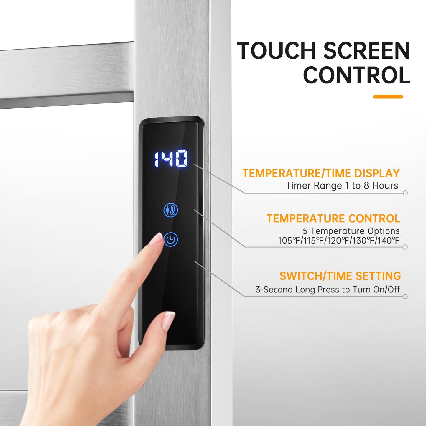 AquivaCoast Towel Warmer Rack, Heated Towel Racks for Bathroom, Wall Mounted Towel Warmer, Stainless Steel 8-Bars Drying Rack with Intelligent Touch Screen Timer, Brushed Nickel