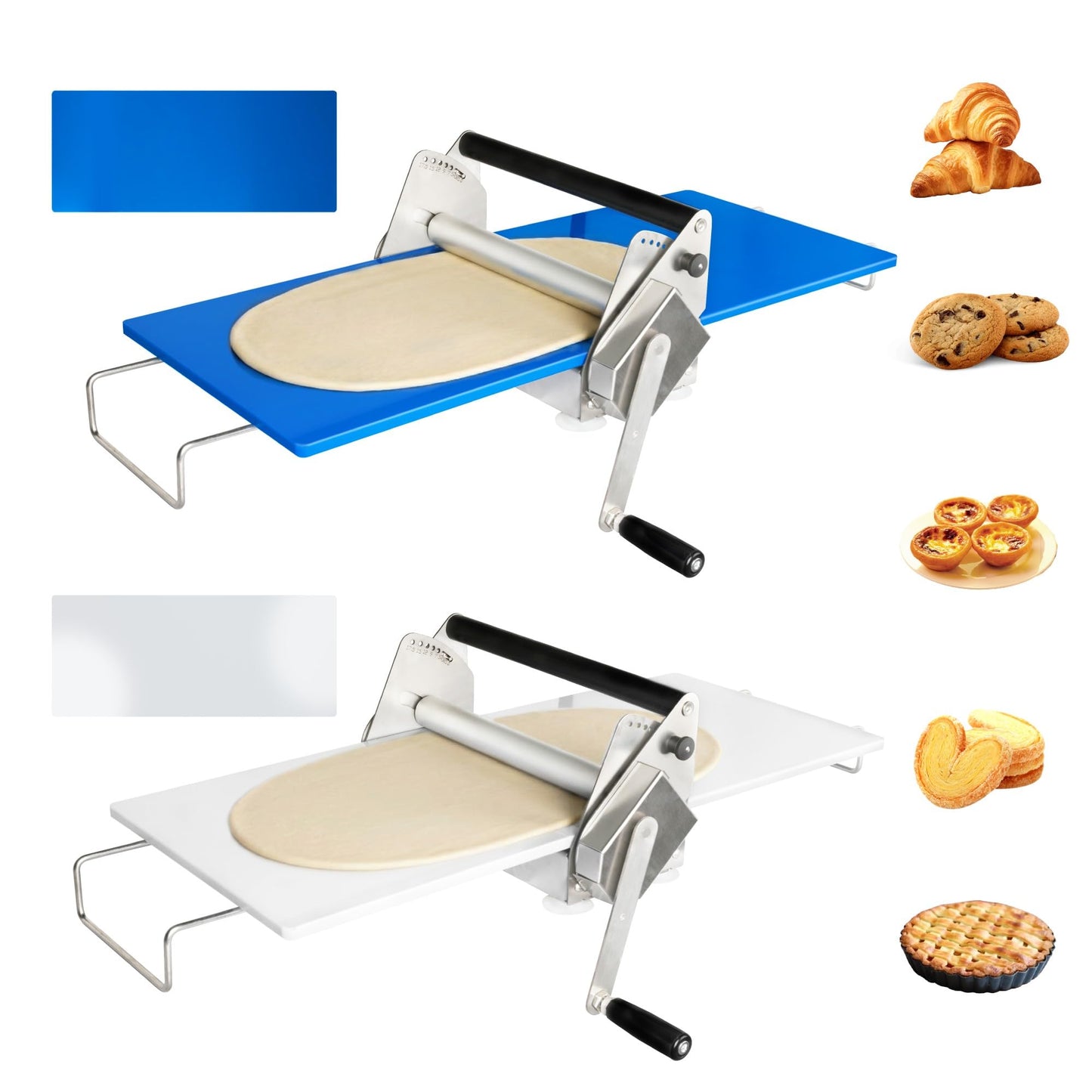 HESMAX 12" Dough Sheeter Machine, Upgraded Stainless Steel Dough Roller with 1 Dough Sheeter Machine and 2 PE Rolling Boards, 0.2-17.5mm Precise Thickness Adjustable, for Home & Commercial Use 5i2