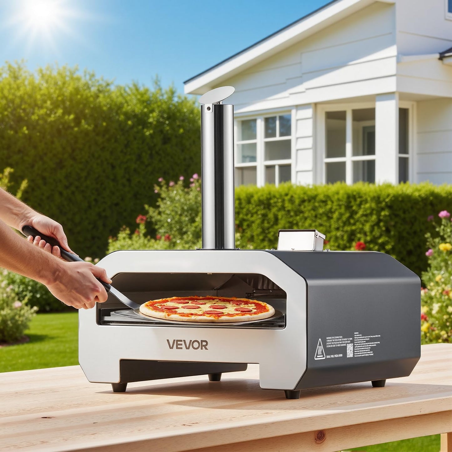 VEVOR Dual Fuel Pizza Oven Outdoor, 16 in Wood Fire & Propane Gas Pizza Oven, Portable Pellet & Propane Pizza-Maker with Thermometer, Large Multi Fuel Pizza Cook for Outside Camping & Backyard