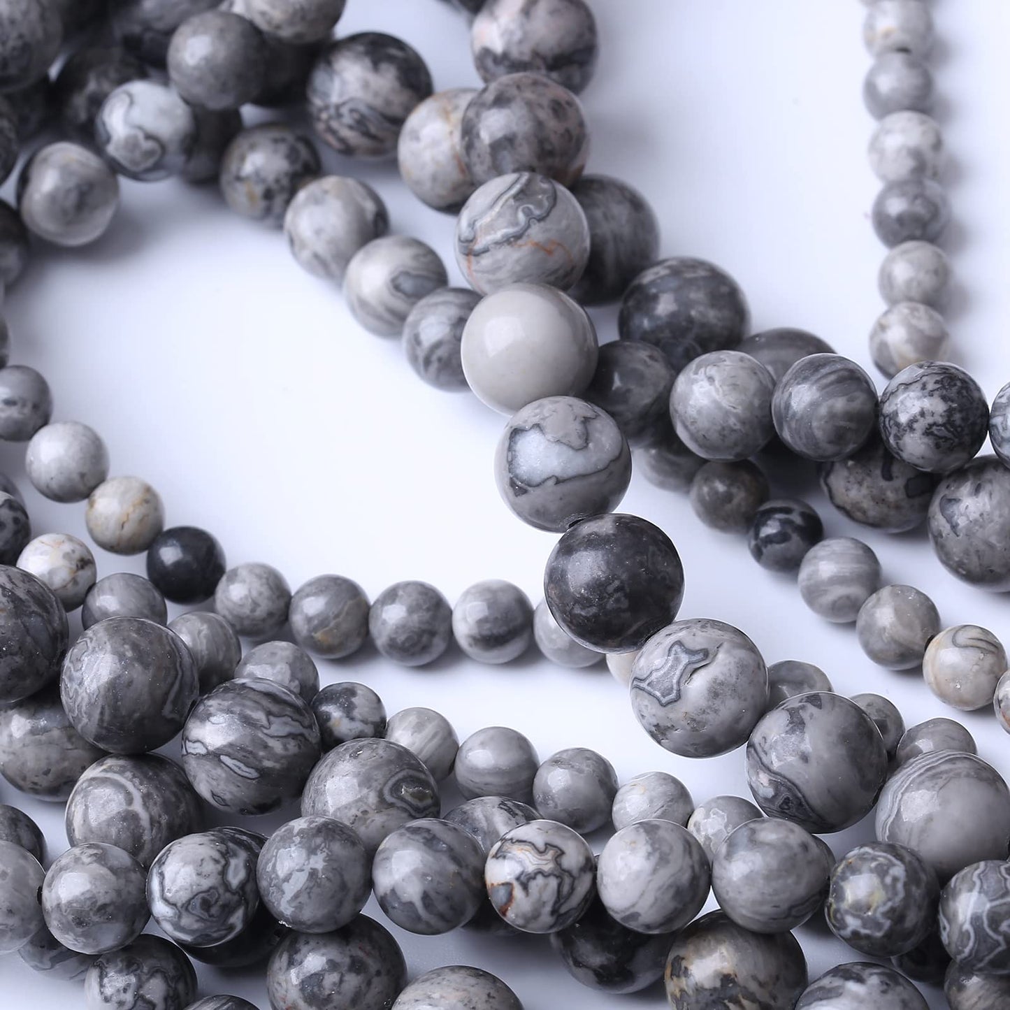 60PCS 6MM Natural Grey map Beads Round Loose Stone Beads for Jewelry Making DIY Energy Stone Healing Power Bracelet 15"