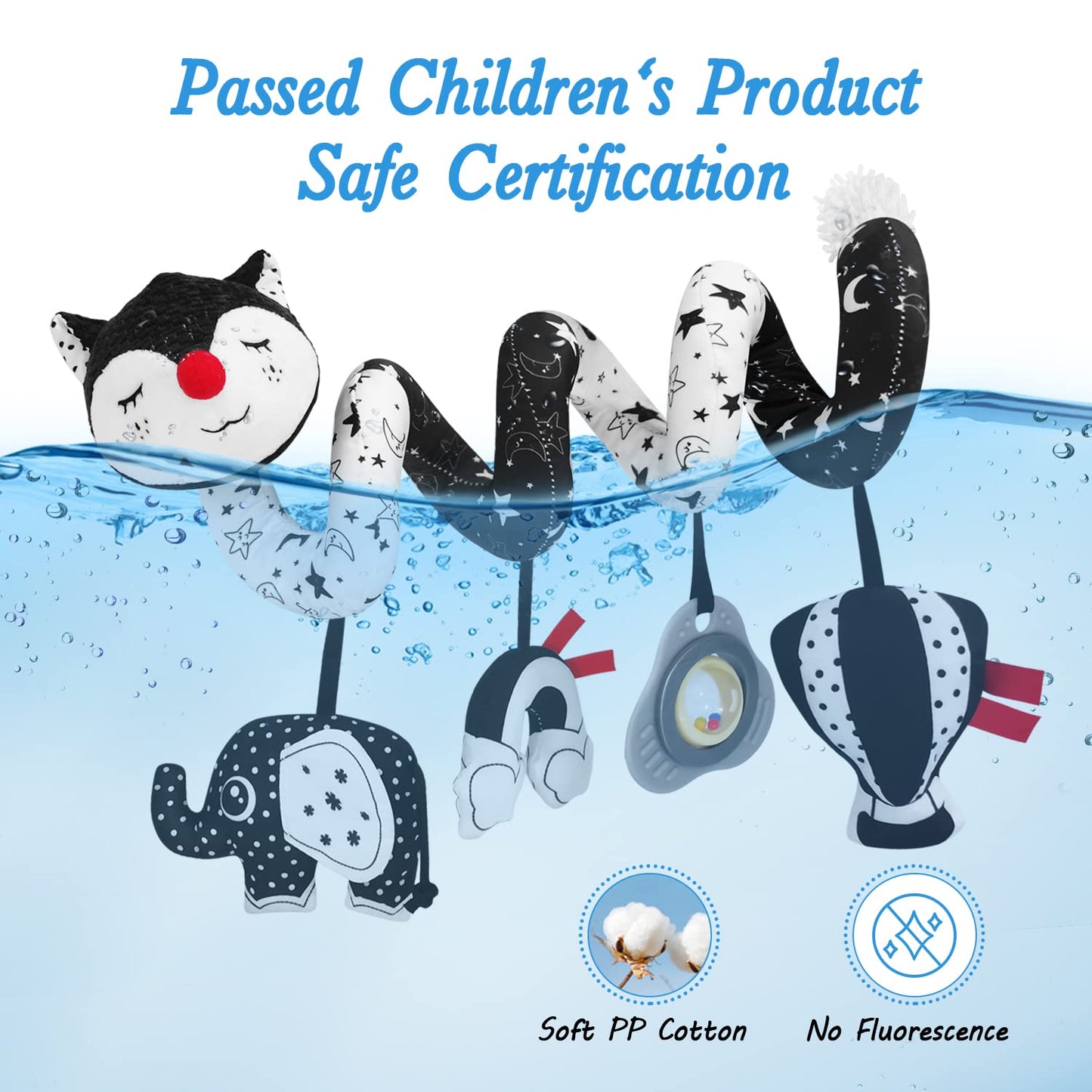 FATI Car Seat Toys for Babies 0-6 Months, Black and White High Contrast Baby Spiral Carseat Toy for Infant 0-3, 3-6 Newborn, Stroller Toys for 0 3 6 9 12 Months Baby Ideal Gift