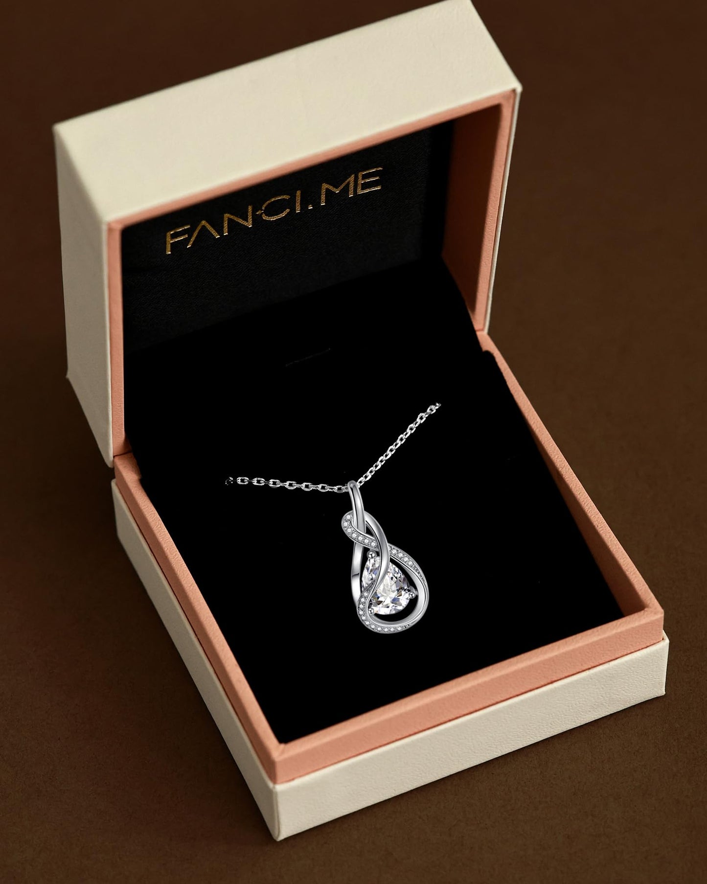 FANCIME Simulated Diamond Necklace April Birthstone Necklace Cubic Zirconia 925 Sterling Silver Infinity Knot Pendant Jewelry Anniversary Birthday Mothers Day Gifts for Women Mom