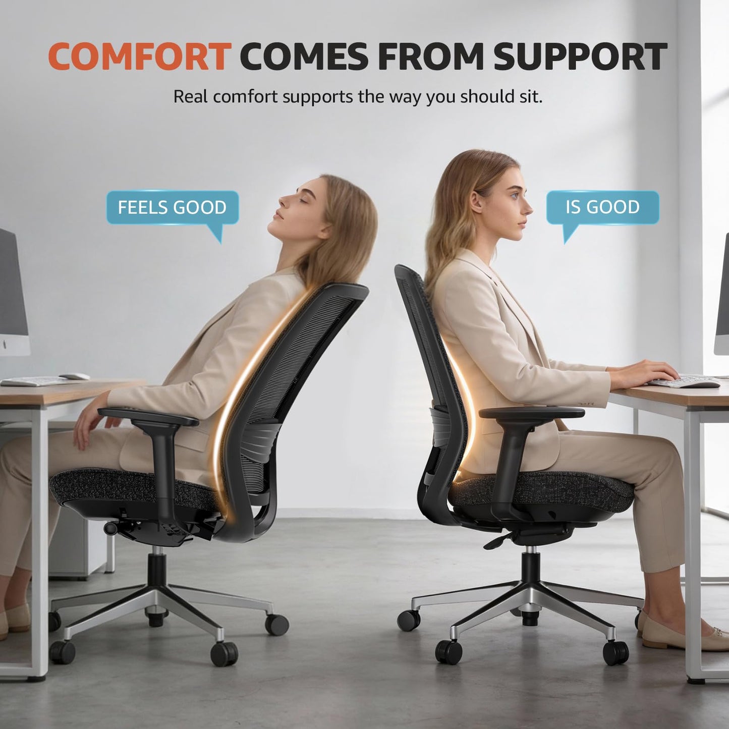 ErgoSift Ergonomic Office Chair - High-Back Mesh Desk Chair with Adjustable Lumbar Support 4D Armrests for Long Hours Sitting Black