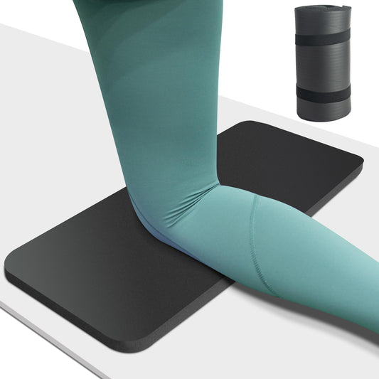 HASSLICKIT Yoga Knee Pad Cushion, 24 x 9.8 x 0.8 in Thick Mini Yoga Mat, Odor-Free NBR Workout Mat with Storage Strap, Small Exercise Mat for Yoga, Pilates, Kneeling, Planks & Home Gym, Black
