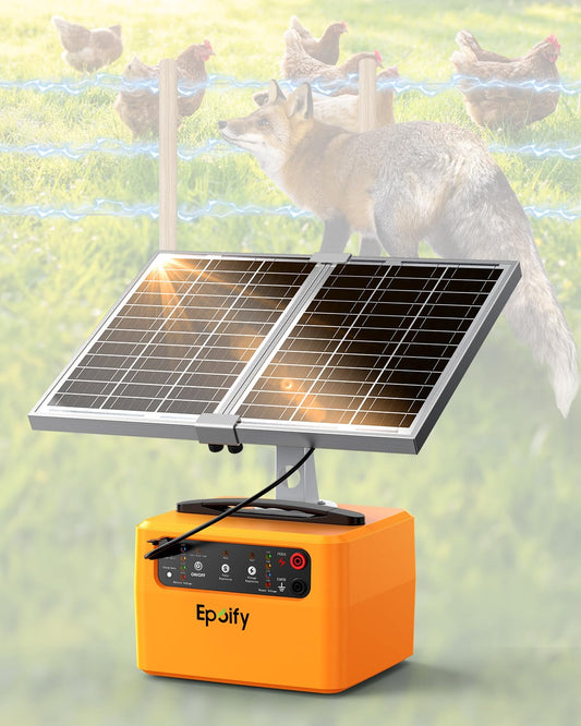 30-Mile Solar Electric Fence Charger for Livestock Safety, 0.3-1.5 Joules Adjustable Energizer with 12000mAh Battery, 24/7 Solar Fence Charger with Smart Voltage Display for Raccoon, Deer Control
