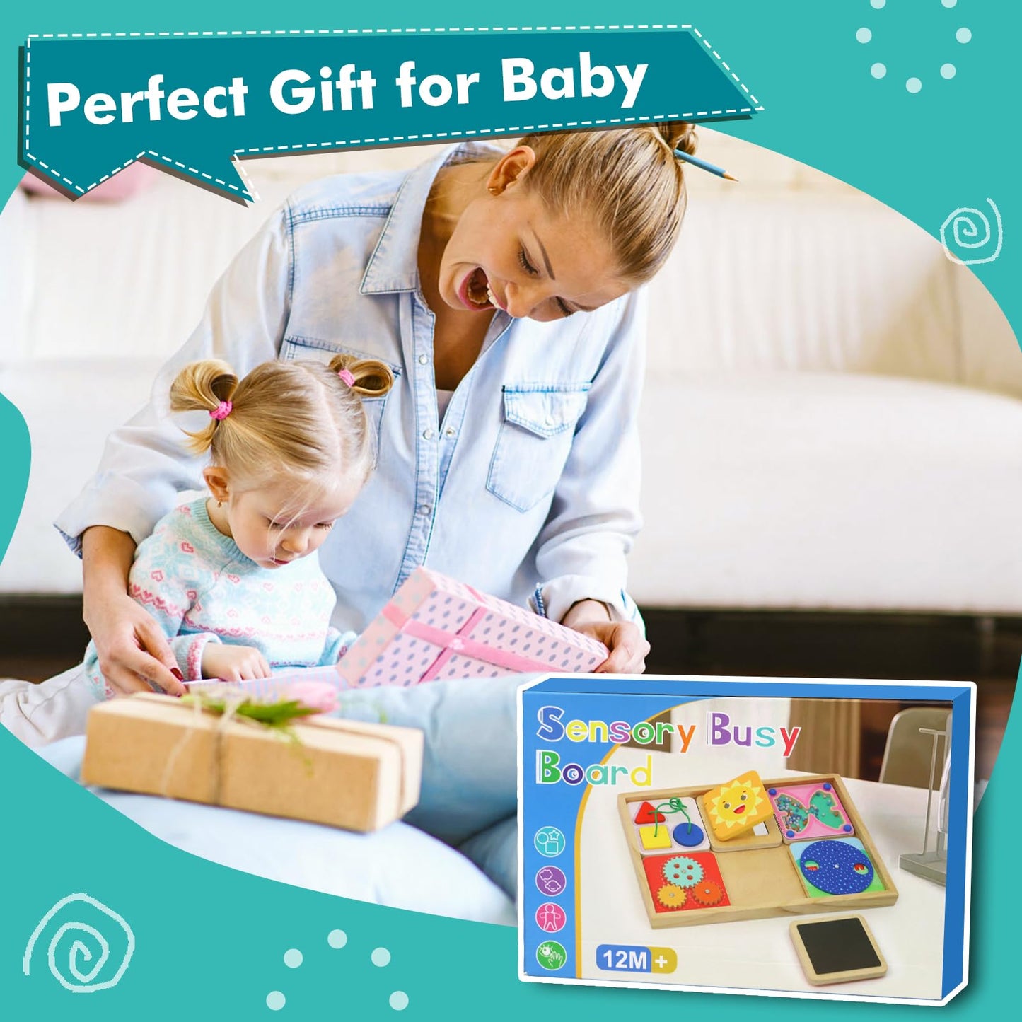 Ancaixin 6-in-1 Montessori Busy Board for 1 Year Old, Magnetic Sensory Toys for Toddler, Wooden Activity Busy Board for 12+ Months Baby, Fine Motor Skills Toys for Boys & Girls, Birthday Gifts 1 2 3