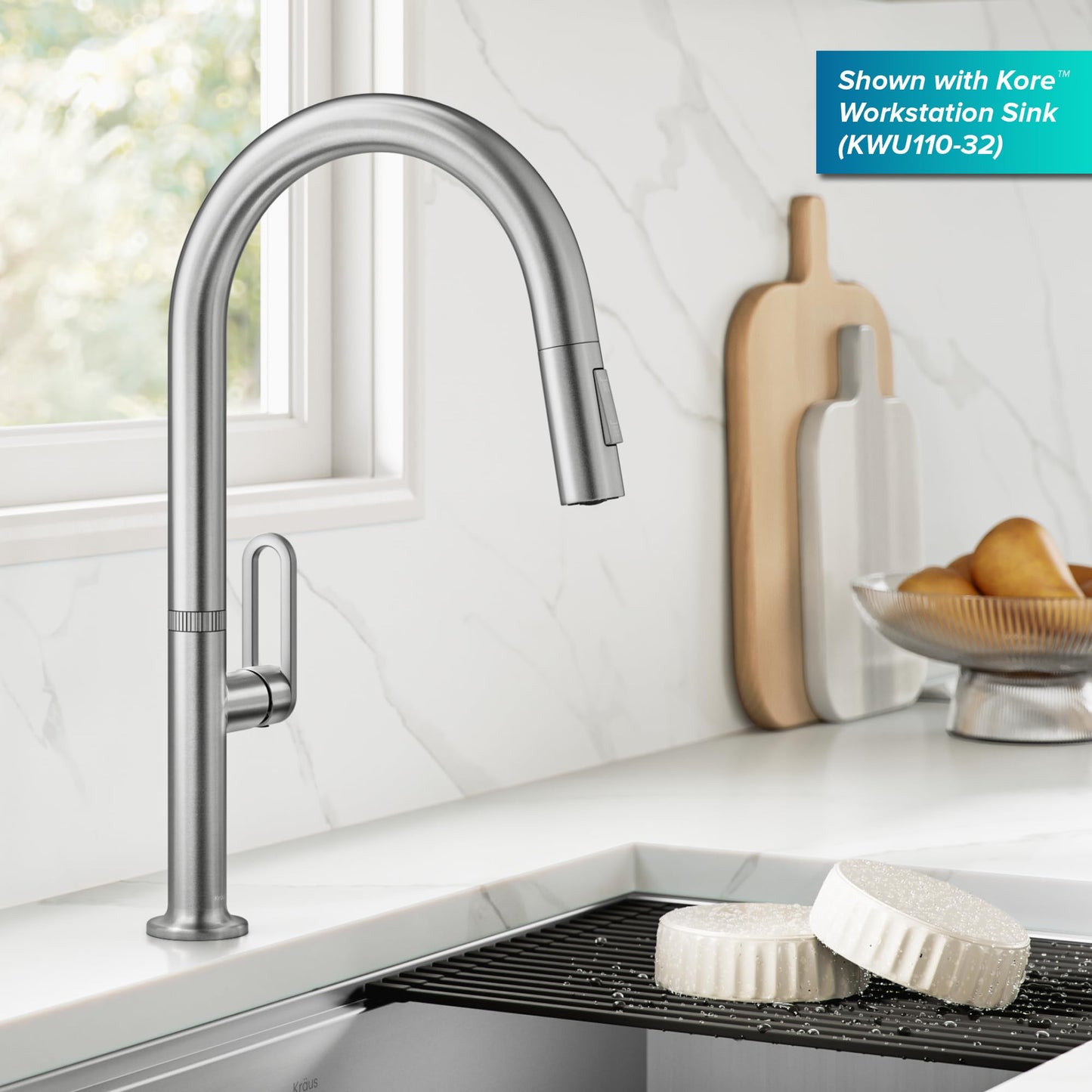 KRAUS Vetra 2-Function Single Handle Pull Down Kitchen Faucet in Spot-Free Stainless Steel, KPF-2850SFS