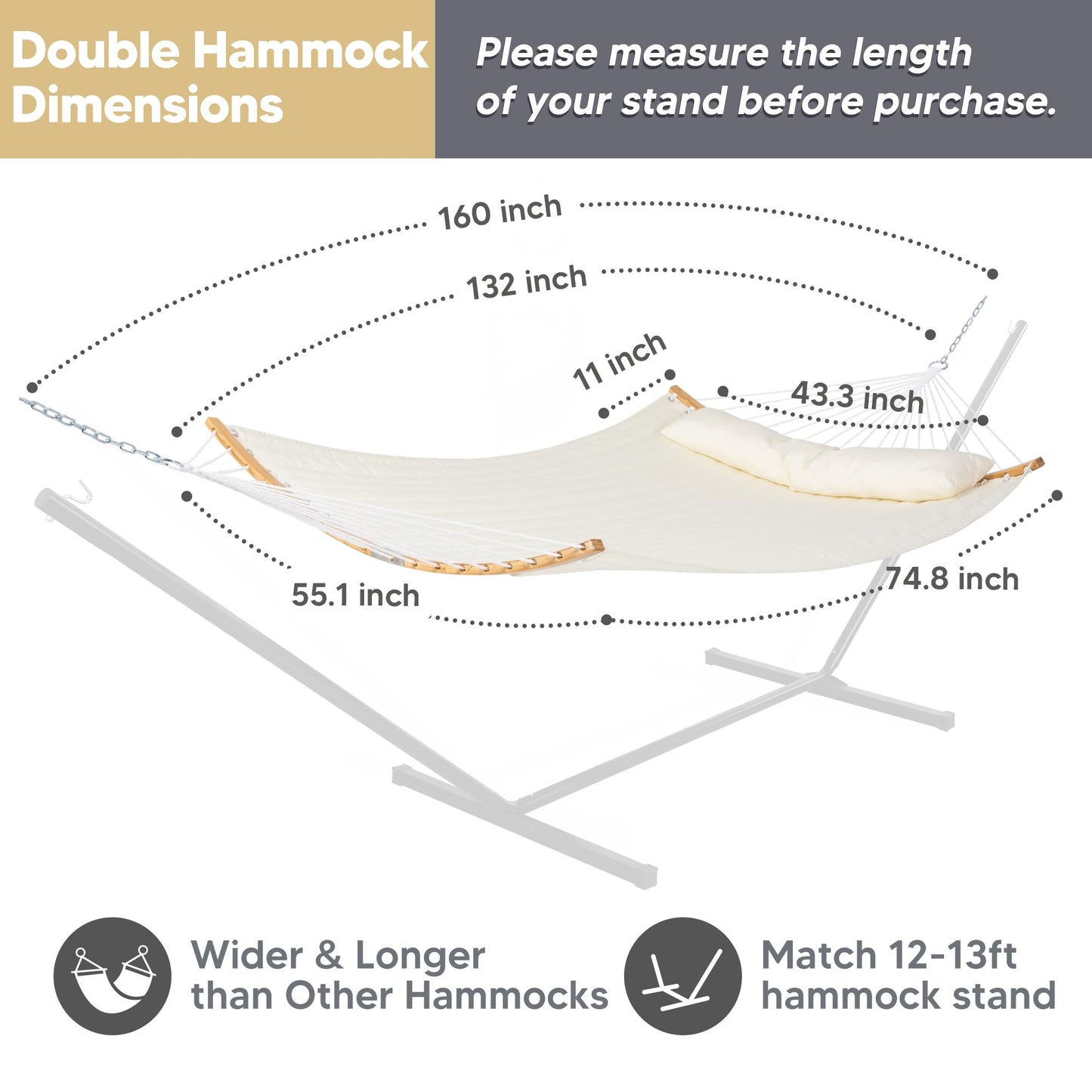 SUNCREAT Hammocks for Outside Hanging Tree Hammock for Outdoor, Large Replacement Hammock for Stand, Beige