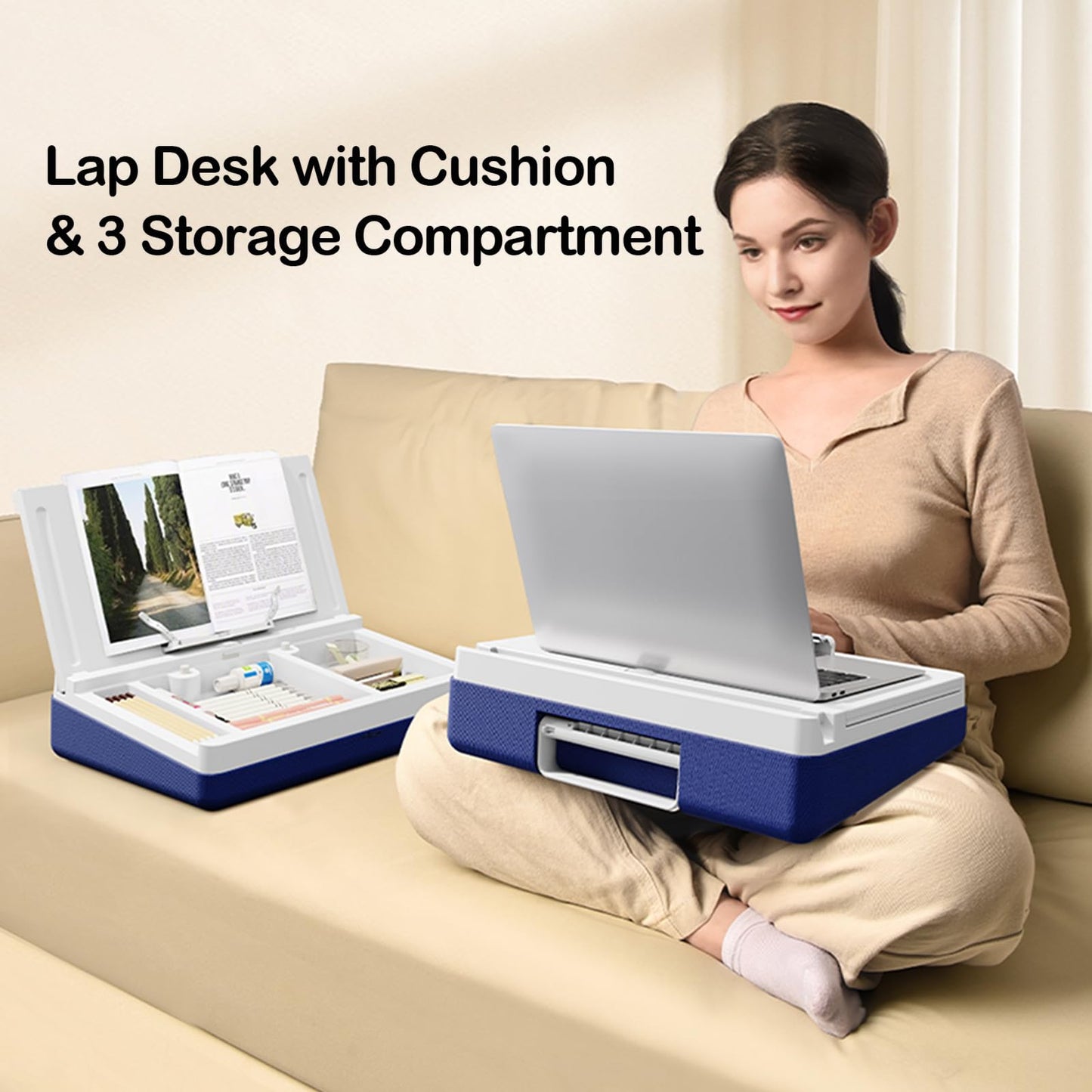 Nauttxon Lap Desk with Storage Cushion - Washable Portable Writing Lap Desk for Laptop with iPad Slot Magnetic WhiteBoard for Home Office Couch Bed - Fits Up to 15.6 Inch Laptop