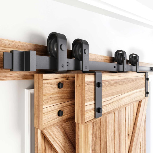 EaseLife 10 FT Bypass Double Sliding Barn Door Hardware Kit,Single Track, Slide Smoothly Quietly,Easy Install (10FT Track Kit for Double 65" Wide Door)