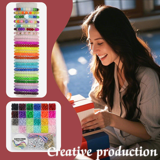 JULIMAIDONG 6mm Glass for Bracelets 1400pcs, 24 Colors Round Crystal Glass Bracelet Making Kit for Jewelry Making Kits Bead DIY Crafts with Spacer Charms Accessories (6mm, 24Color)