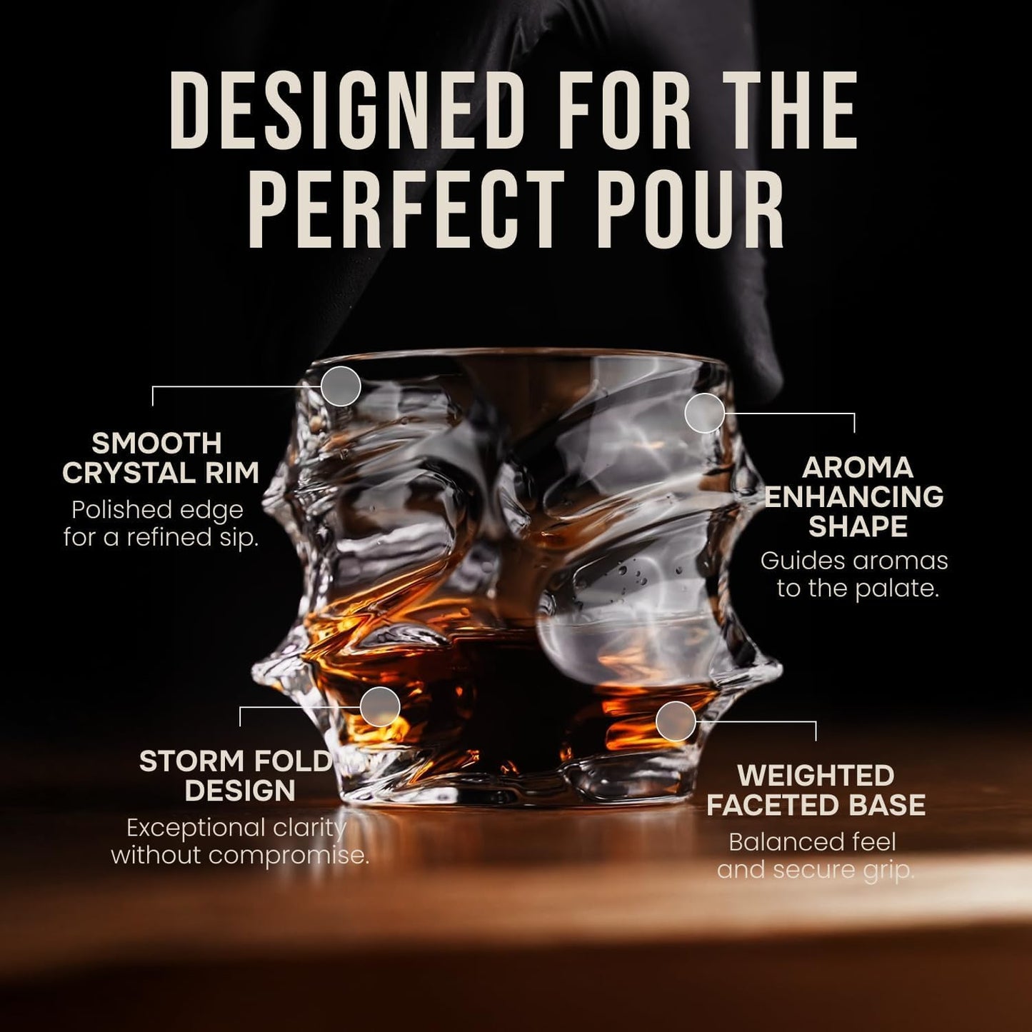 TSUKIGLASS Storm Japanese Crystal Whisky Glasses – 100% Ultra Clarity Lead-Free Crystal – Set of 2 Premium 10oz Old Fashioned Tumblers for Bourbon, Scotch & Cocktails (Small, 2, Count)
