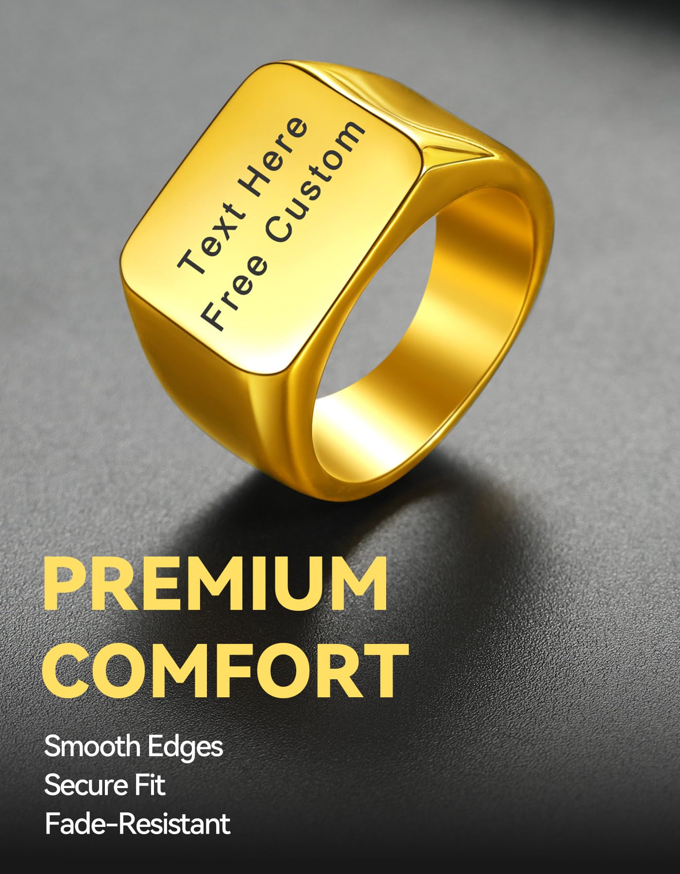 ChainsHouse Personalized Signet Biker Rings Solid Polished 18K Gold Ring for Men, Size 13