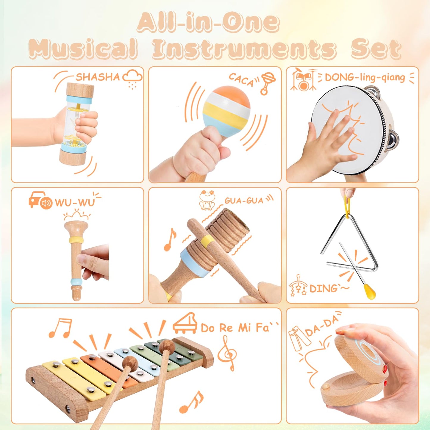 Baby Musical Instruments for Toddlers 1-3, 12PCS Montessori Musical Toy Set with Xylophone, Drum, Maracas...Perfect Toy Gift for 1-3 Year Old Boy Girl