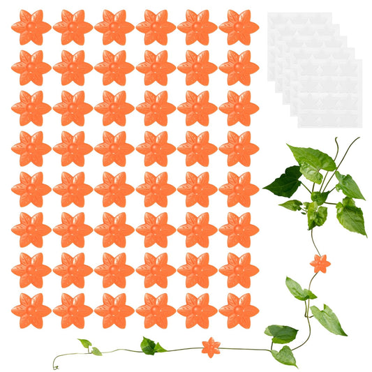 M METERXITY 20 Pack Plant Wall Clips, Self-Adhesive Plant Climbing Wall Clips Fixer with Acrylic Adhesive Sticker for Vine Support/Indoor/Outdoor Decor [Plum Blossom-Orange]
