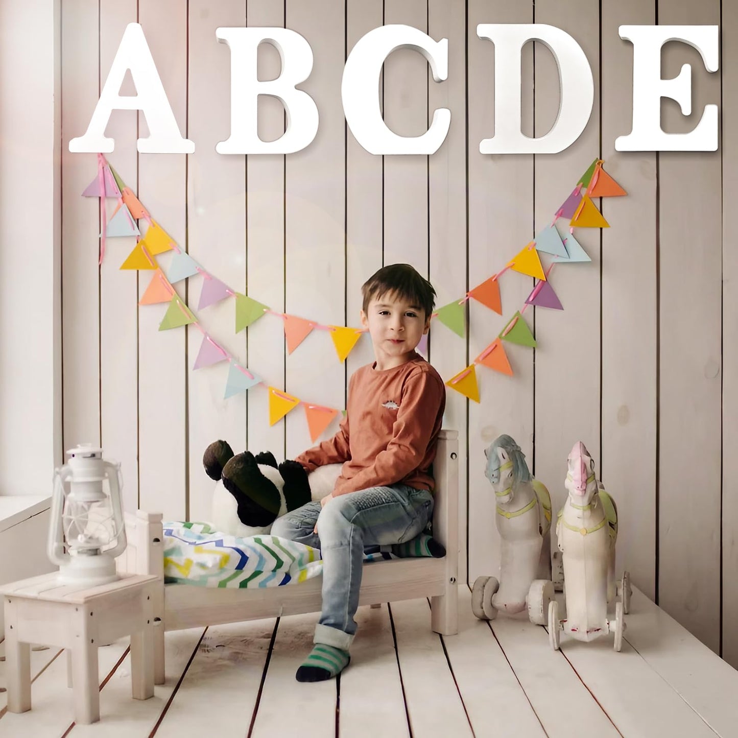 AOCEAN 12 Inch White Big Wood Letters Unfinished Wooden Letters for Wall Decor Decorative Standing Letters Slices Sign Board Decoration for Craft Home Party Projects (U)