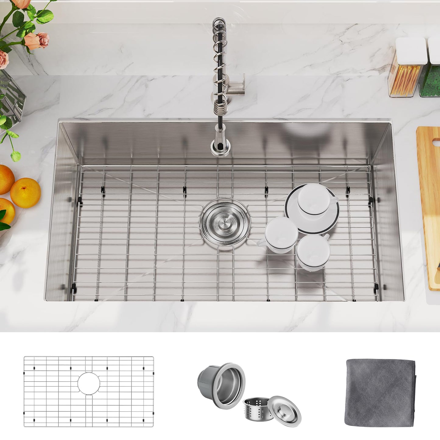 MAYESAR 30 Inch Undermount Kitchen Sink - 30 x 18 Stainless Steel Kitchen Sinks 16 Gauge Single Bowl 9" Deep Handmade Sink with Brushed Finish, Round Corner
