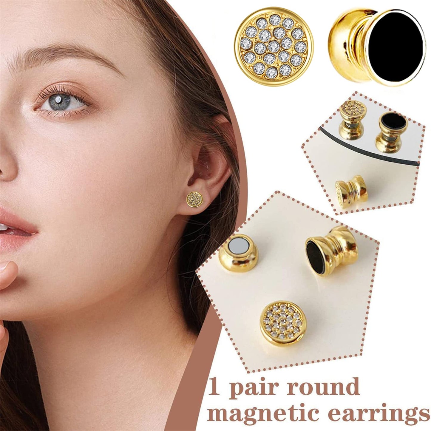 NEWITIN 9 Pairs Magnetic Stud Earrings for Women Clip on Earring Magnet Studs Inlaid Cubic Zirconia Pearl Stud Earring Fashion Non Piercing Magnetic Earrings for Women Men